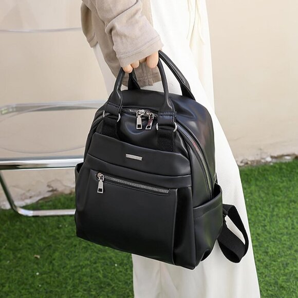 Women\'s Black 4 Small Nylon Backpack Trendy Purse Lightweight Shoulder Bag